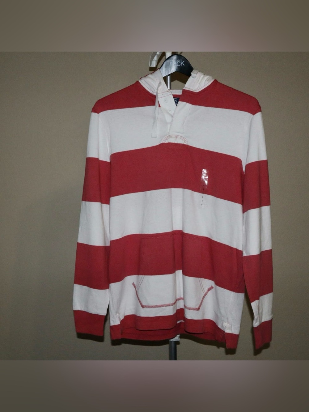 Ralph Lauren Red and White Striped Hooded Rugby Shirt